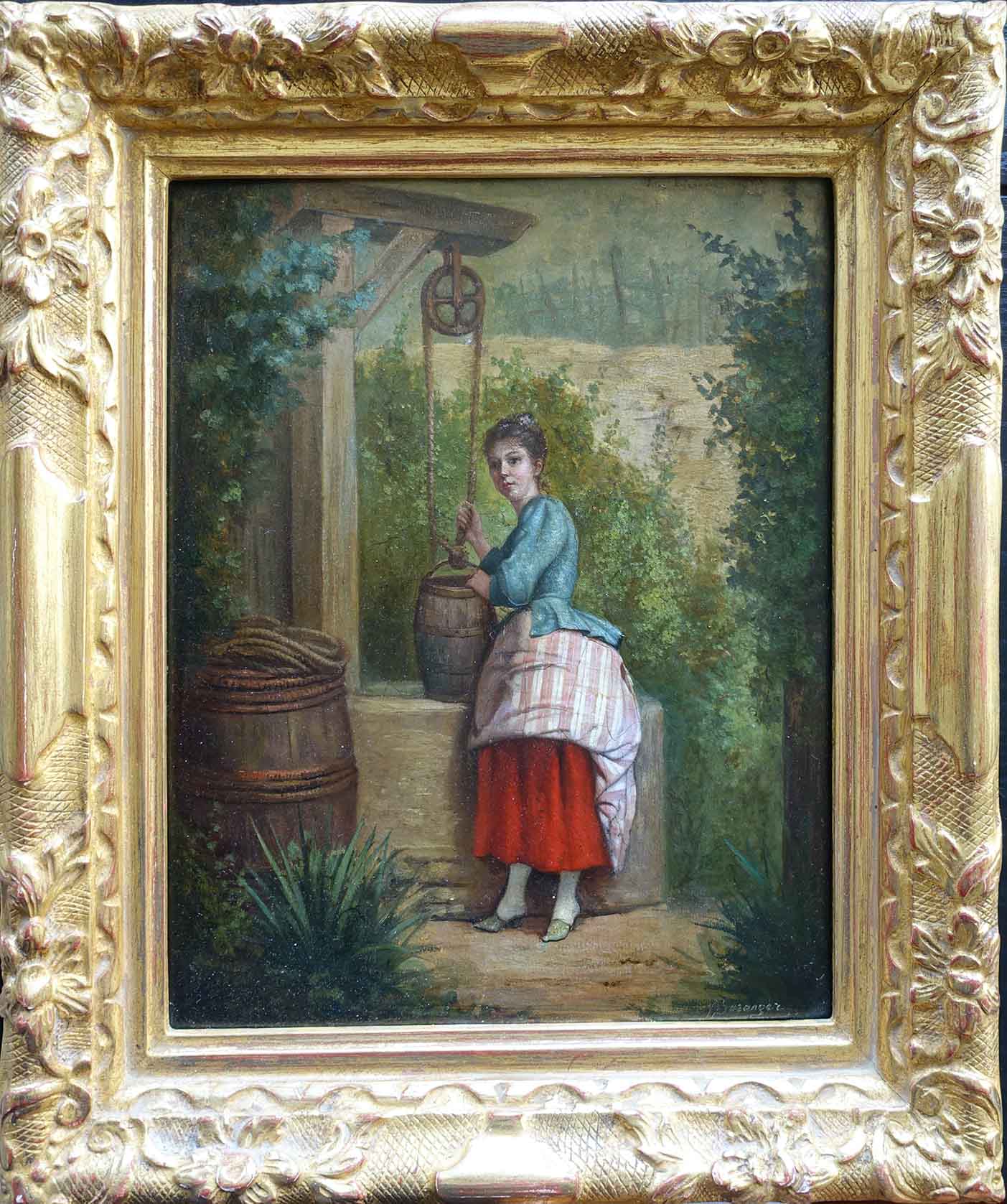 Jeune femme près du puits. Jules Béranger. Achat tableau art XIXème siècle
