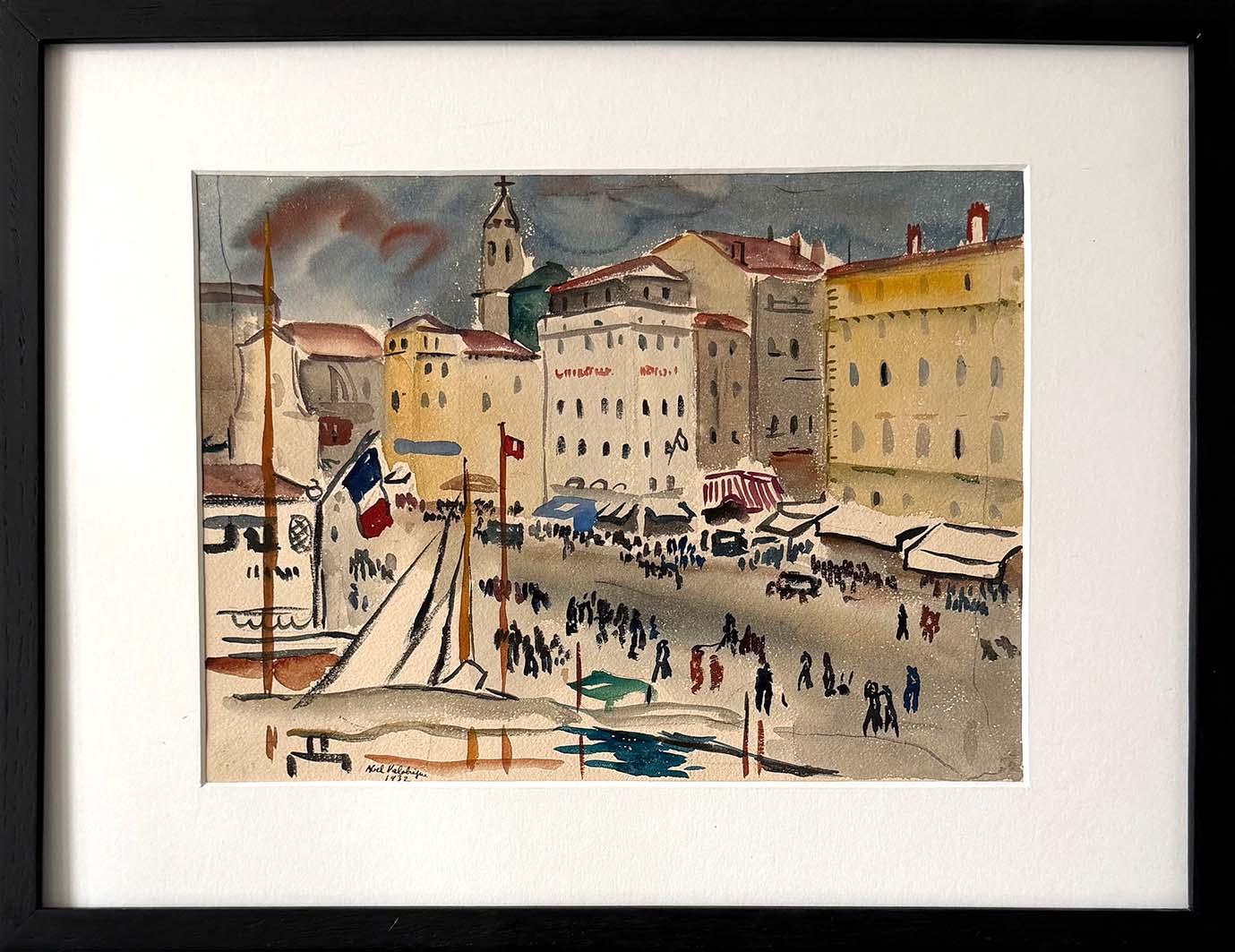 Valabrègue. Port de Marseille (Notre-Dame). Achat aquarelle, achat tableau, achat art déco.