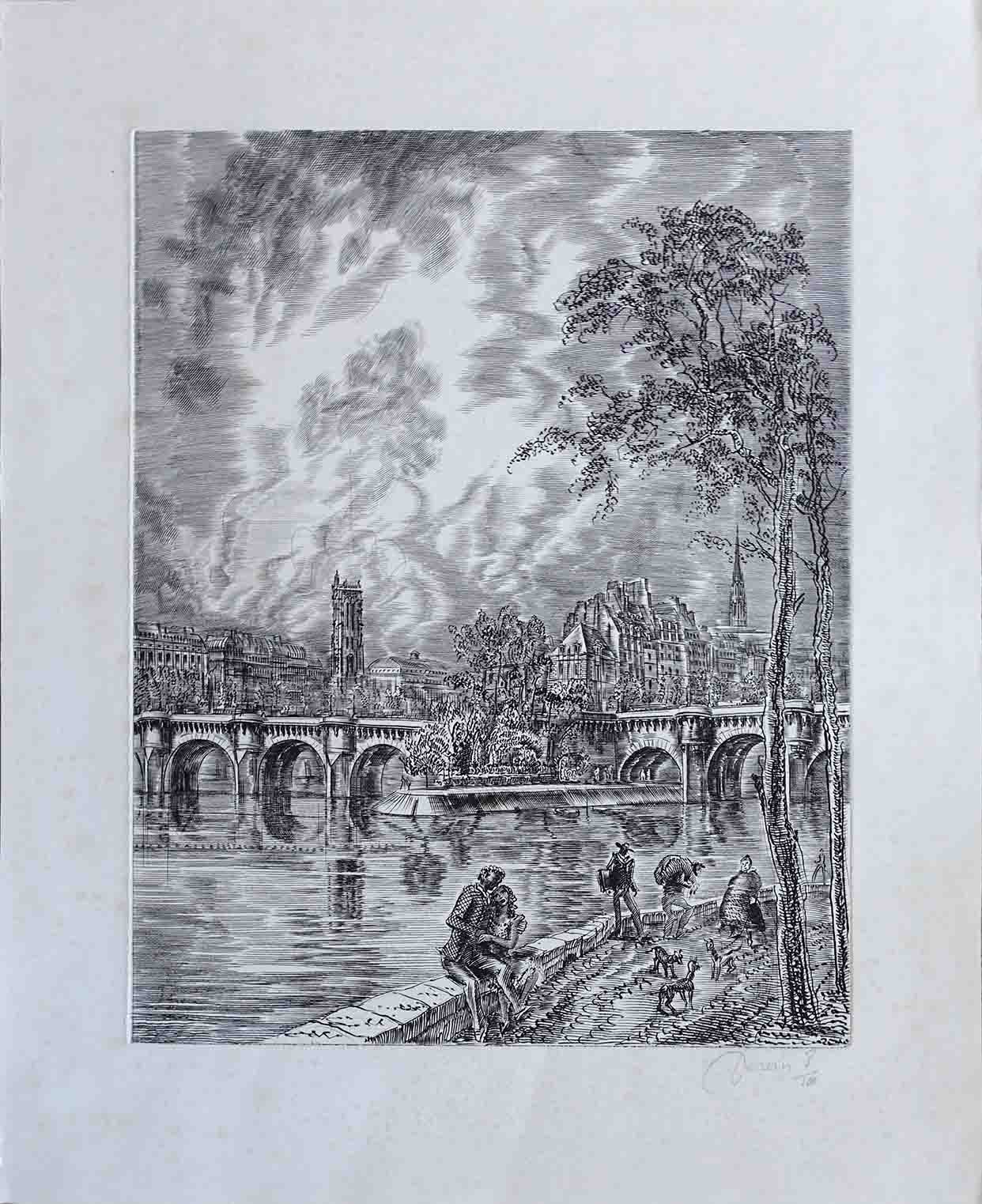 Albert Decaris. Les amoureux du Pont-Neuf. Gravure. Achat art, achat gravure de Paris, 