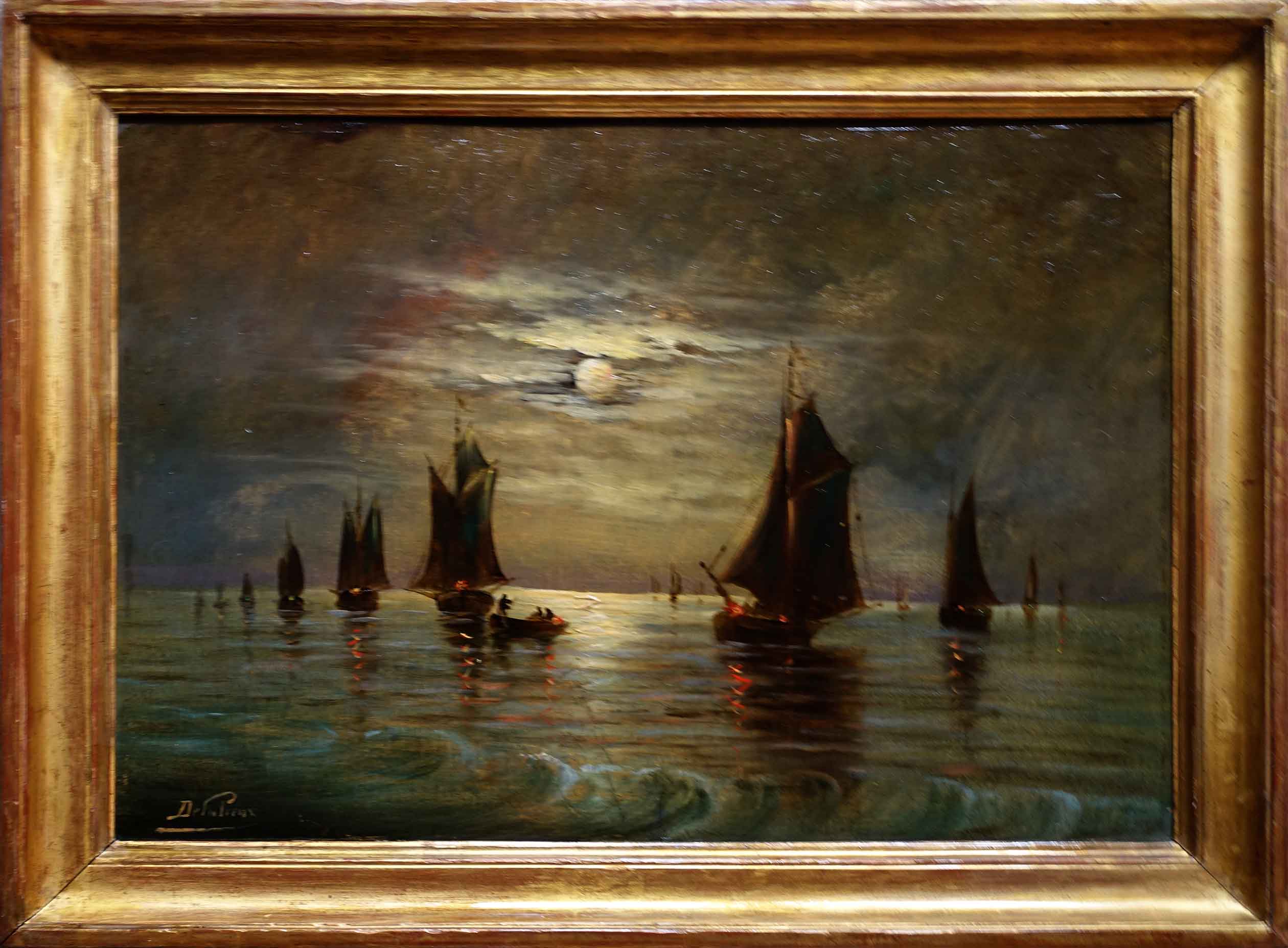 achat tableau peinture Pêche sous la lune huile sur panneau