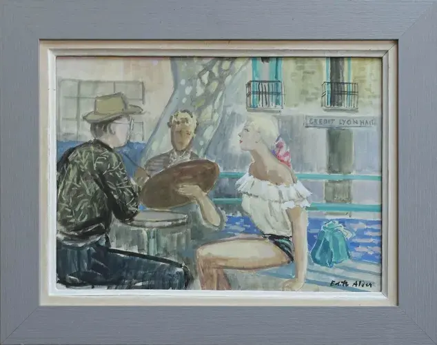 Edith Alder. A la terrasse d'un café en provence. Années cinquante.