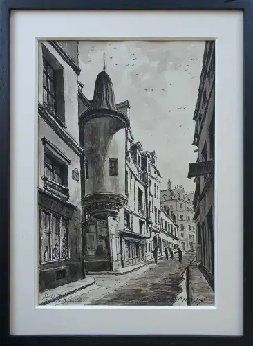 Pierre Chaux. Lavis d'encre. Rue Hautefeuille.