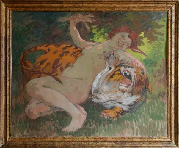 achat tableau peinture Bacchante au tigre d'Edouard Henry- Baudot