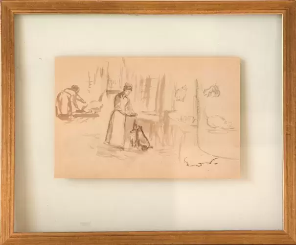 achat tableau décoration Chats nourris par une servante. Etude de Emile Othon Friez