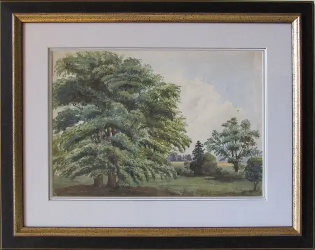 Aquarelle-Ecole française du XIXème siècle-Chênes dans un parc à l’anglaise