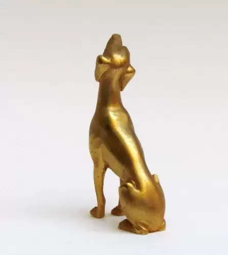 achat sculpture bronze doré à l'or fin Chien assis, tête levée