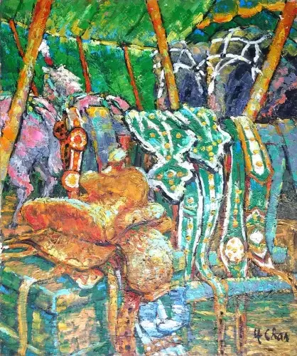 Henry Chan. Sous le chapiteau. Huile sur toile achat tableau décoration