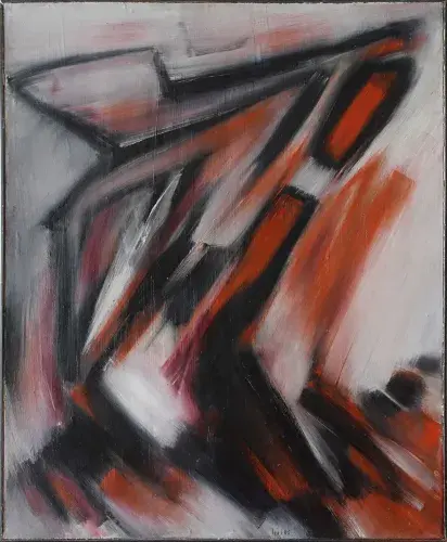 Abstrait rouge et noir de David Giles. Huile sur toile. achat art décoration