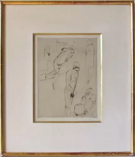 Gravure-VERTES Marcel-Elégantes en chapeau cloche. Art déco.Pointe-sèche achat 