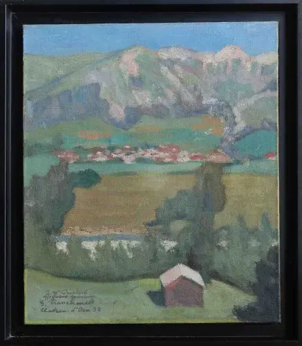 Georges Tranchand. Chateau d'Oex. Huile sur toile. Achat tableau Suisse,