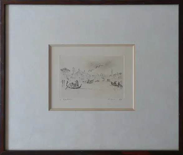 André Hambourg. Pluie sur le grand canal. Acaht eau-forte, achat gravure, achat tableau, achat tableau Venise