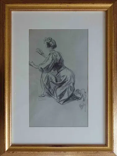 Jules Chéret. Femme agenouillée. Achat tableau, achat Jules Chéret, achat tableau Belle Epoque