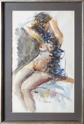 Jean Laniau. Nu au masque. Aquarelle. Achat tableau, achat art, achat décoration