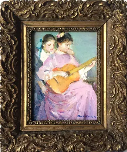 achat tableau peinture décoration jeunes filles à la guitare de grigori radtchenko