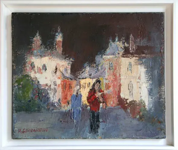 achat tableau peinture décoration Les couleurs du village. Le violoniste des rues. de Henri-Gilles Girardin