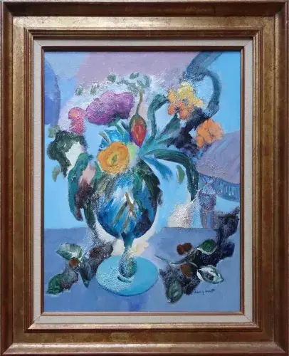 Robert G. Schmidt. Bouquet dans le verre de cristal. Achat tableau, achat art moderne