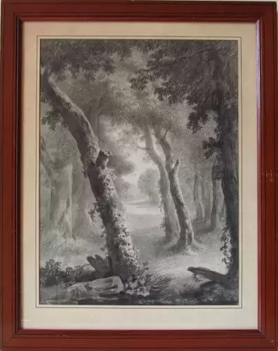 Fusain-Ecole du XIXème siècle-Sous-bois achat tableau