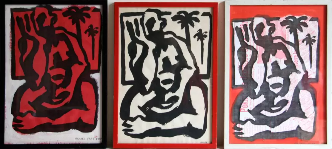 achat tableau décoration triptyque de Rafael Gray blanc rouge noir