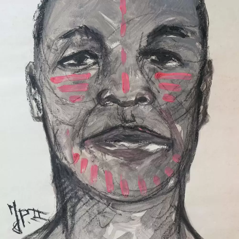 Portrait de guerrier . Jean Poulain. Technique mixte sur papier