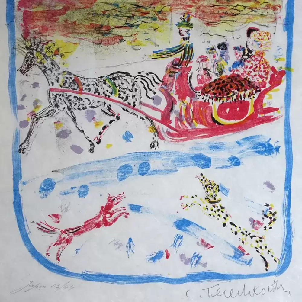 Terechkovitch. Le traineau. Lithographie. Achat art, achat tableau, décoration