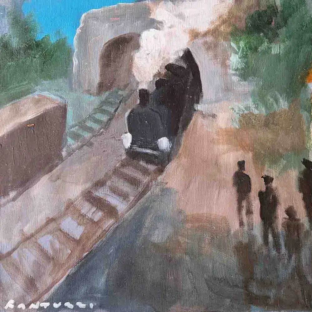 Eliano Fantuzzi. La gare; huile sur toile.