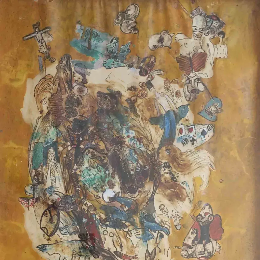 Maurice Henry. Pensée noncontrôlée. Huile sur papier.