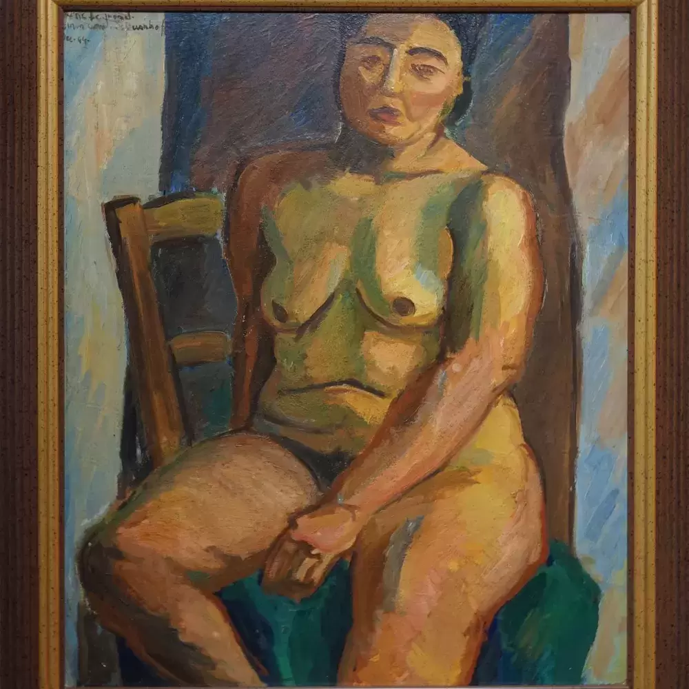 René Legrand. Grand nu assis. Huile sur toile.