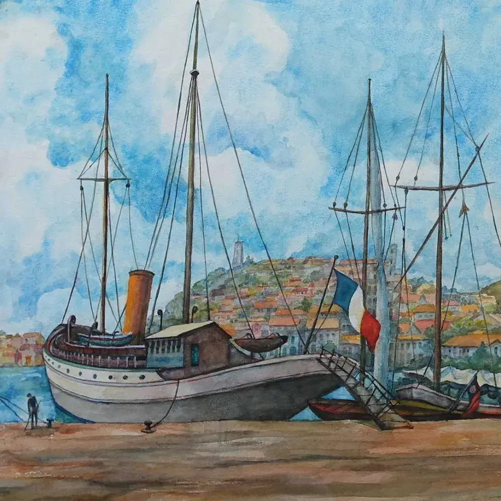 Grozdanovitch. Port de Marseille. Aquarelle. Achat art moderne