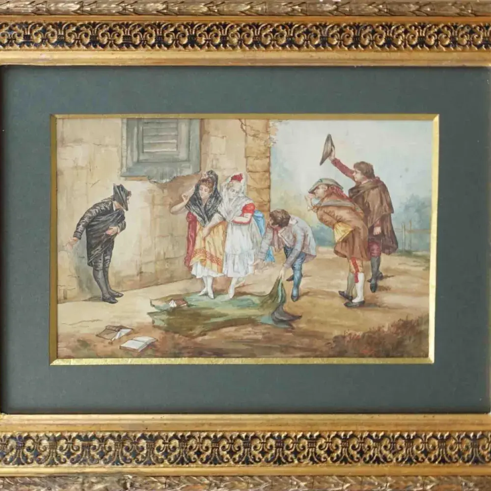 Les galants, aquarelle d'Ortega Portalès