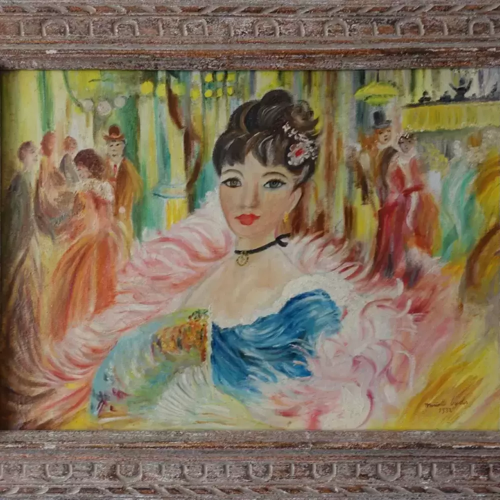 La Belle du Caf'Conc. Ecole du XX ème siècle. achat art tableau peinture ambiance parisienne