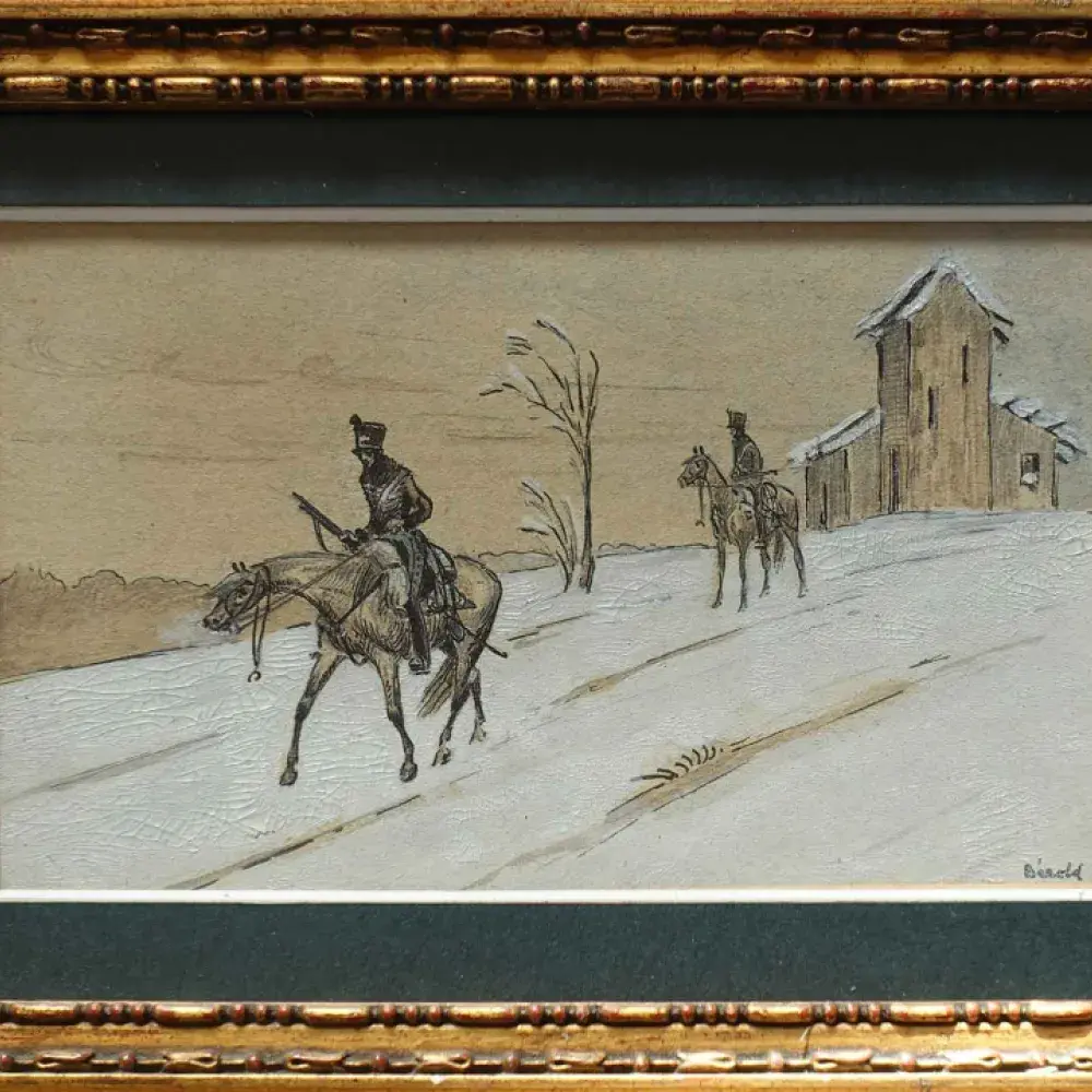 Retraite de Russie. Berold. Dessins. Encre de chine et gouache blanche.Cadeau achat tableau décoration