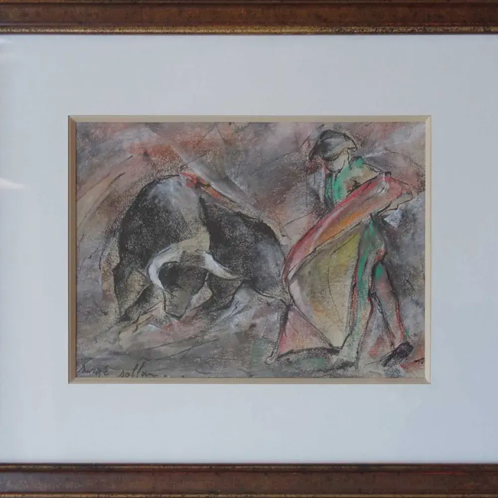 Serge Sallan. Toromachie N°2. Pastel sur papier. Achat art, décoration tableau