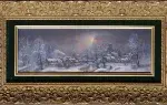 Raffy Le Persan. Evasion hivernale. Huile sur bois. un village sous la neige avec un traineau et des toits enneigés;