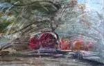 Les fruits sur le mur georges Romathier, huile sur carton, achat tableau, achat art contemporain, achat décoration paysagisme abstrait