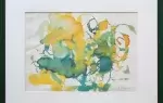 achat tableau aquarelle michel cadoret composition verte et jaune