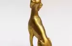 achat sculpture bronze doré à l'or fin Chien assis, tête levée