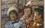 Les trois clowns . Huile sur toile . Tableau de Félix Tisot ; achat tableau art décoration