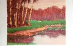 achat tableau lithographie décoration Golf en automne d'après saburo shimada
