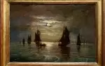 achat tableau peinture Pêche sous la lune huile sur panneau
