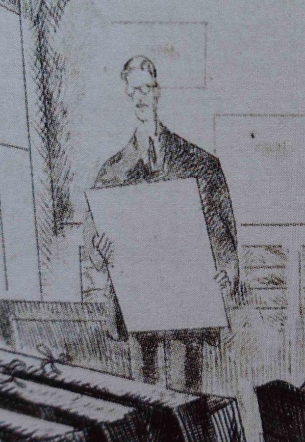 Henri Petiet par Jean-Emile Laboureur. Détail de la gravure "L'amateur d'estampe"
