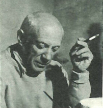 Picasso dans l'atelier de Lacourière. 1953. Source : L'Illustration.